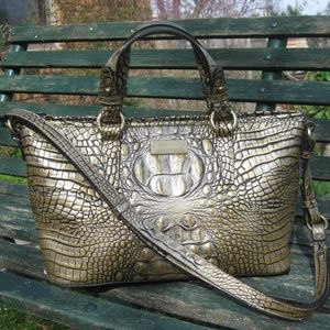 BRAHMIN MINI ASHER SATCHEL GOLD W/ BLACK HILIGHTS